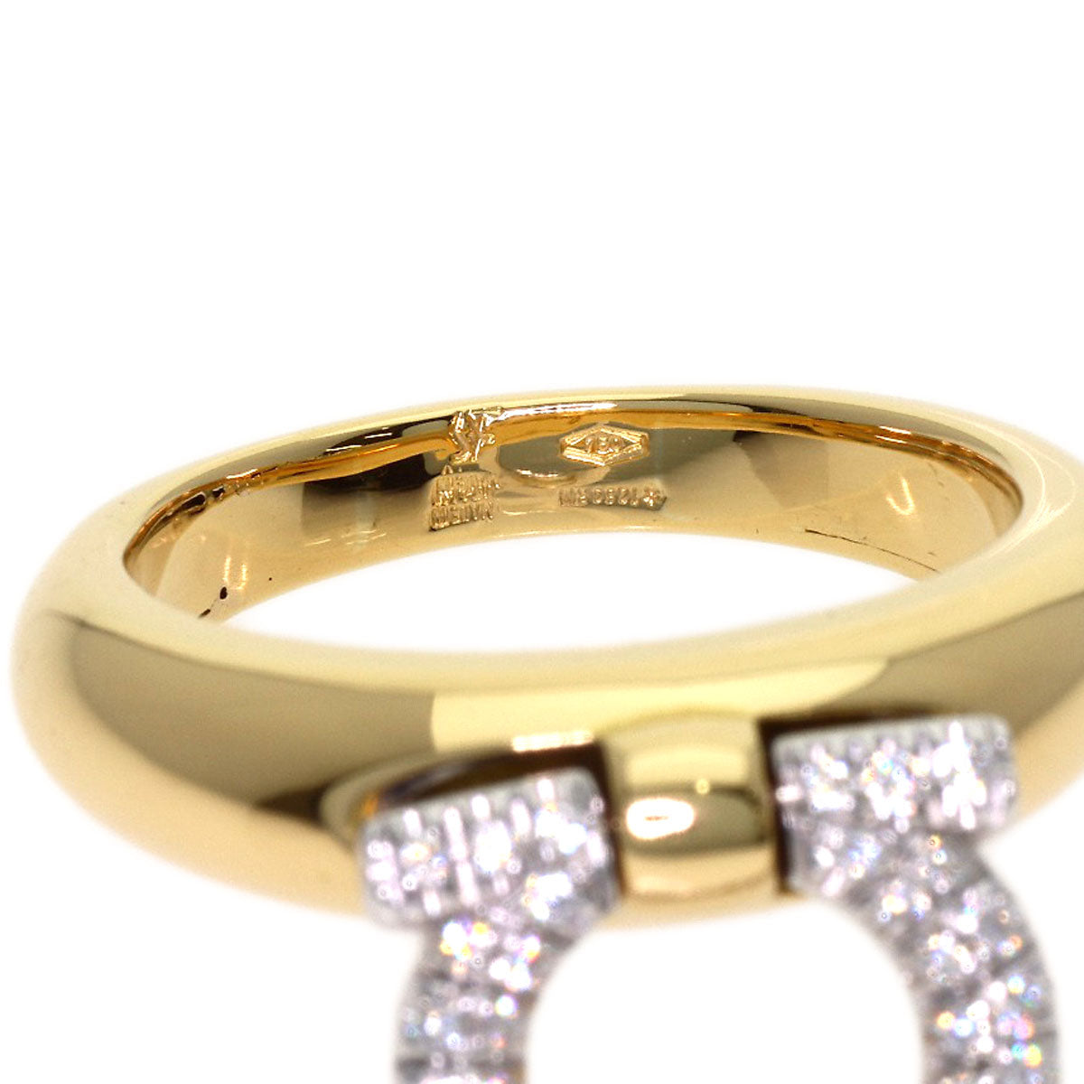 Salvatore Ferragamo Gancini Pavé Diamonds Ring K18 Yellow Gold Ladies [Used]