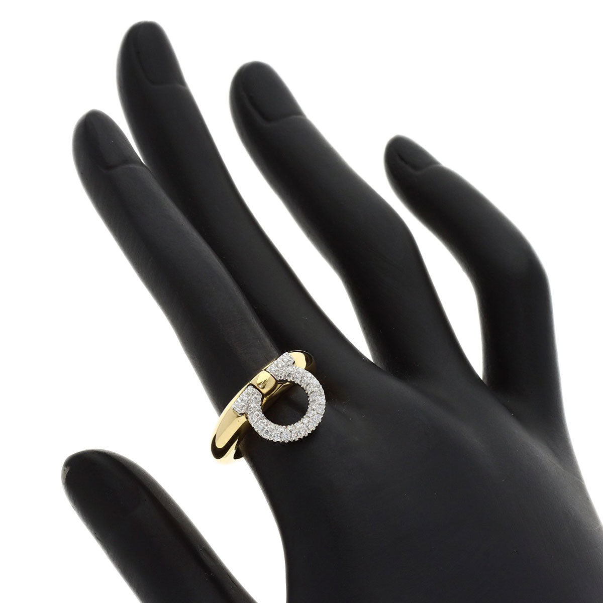 Salvatore Ferragamo Gancini Pavé Diamonds Ring K18 Yellow Gold Ladies [Used]
