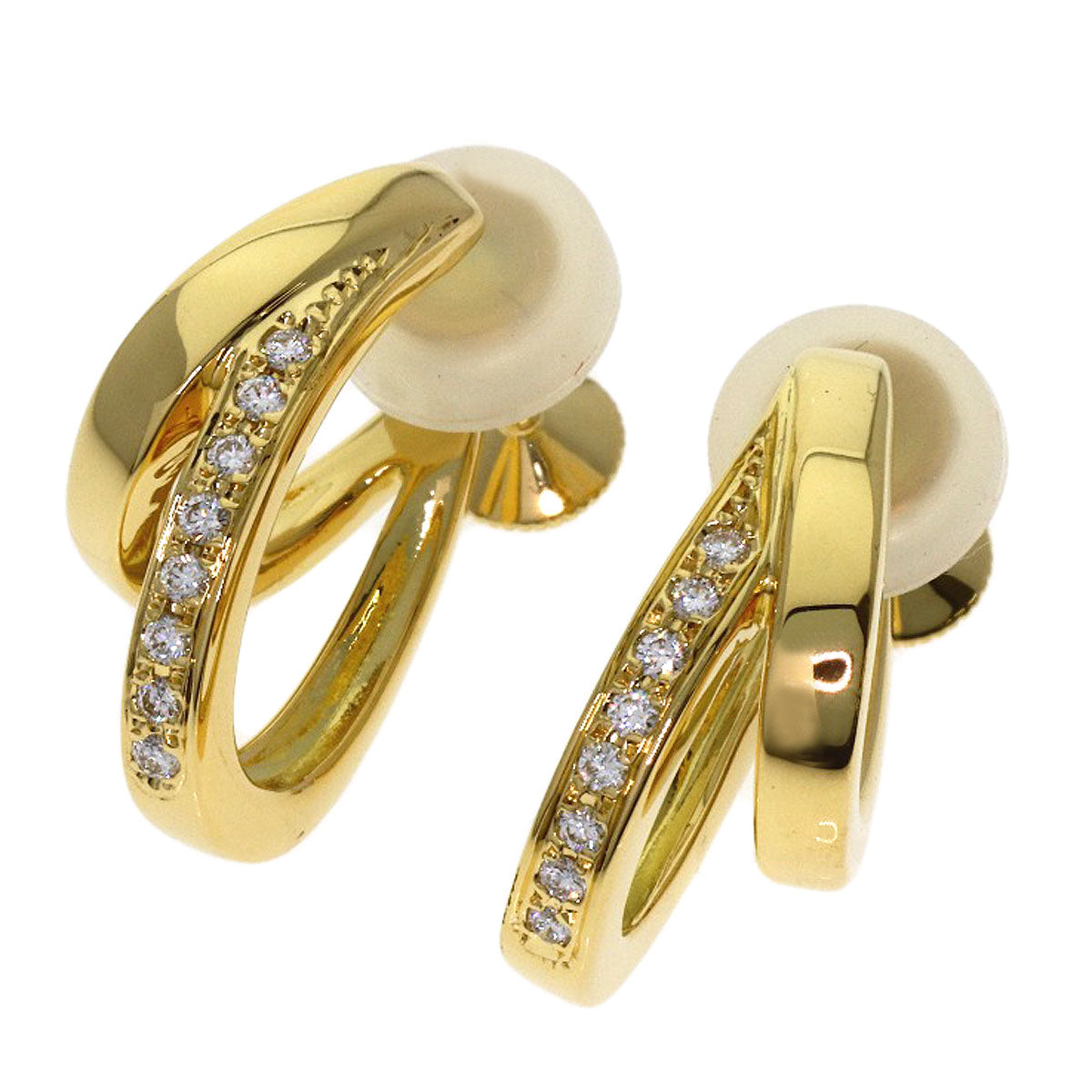 MIKIMOTO Diamond Earring K18 Yellow Gold Ladies [Used]