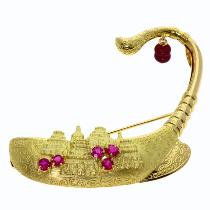 IKEDA KEIKO Ship motif Ruby Brooch K18 Yellow Gold Ladies [Used]