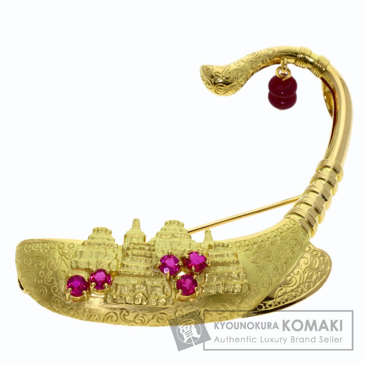 IKEDA KEIKO Ship motif Ruby Brooch K18 Yellow Gold Ladies [Used]