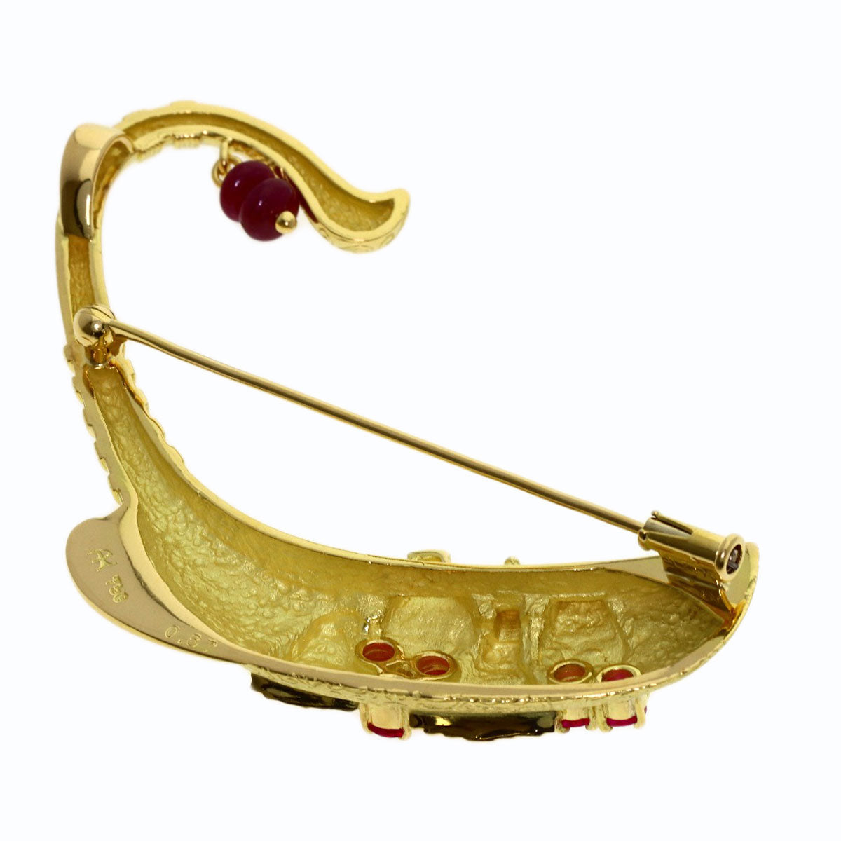 IKEDA KEIKO Ship motif Ruby Brooch K18 Yellow Gold Ladies [Used]