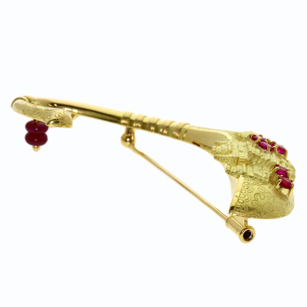 IKEDA KEIKO Ship motif Ruby Brooch K18 Yellow Gold Ladies [Used]