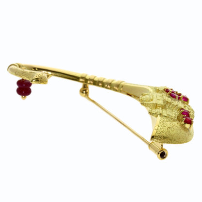 IKEDA KEIKO Ship motif Ruby Brooch K18 Yellow Gold Ladies [Used]