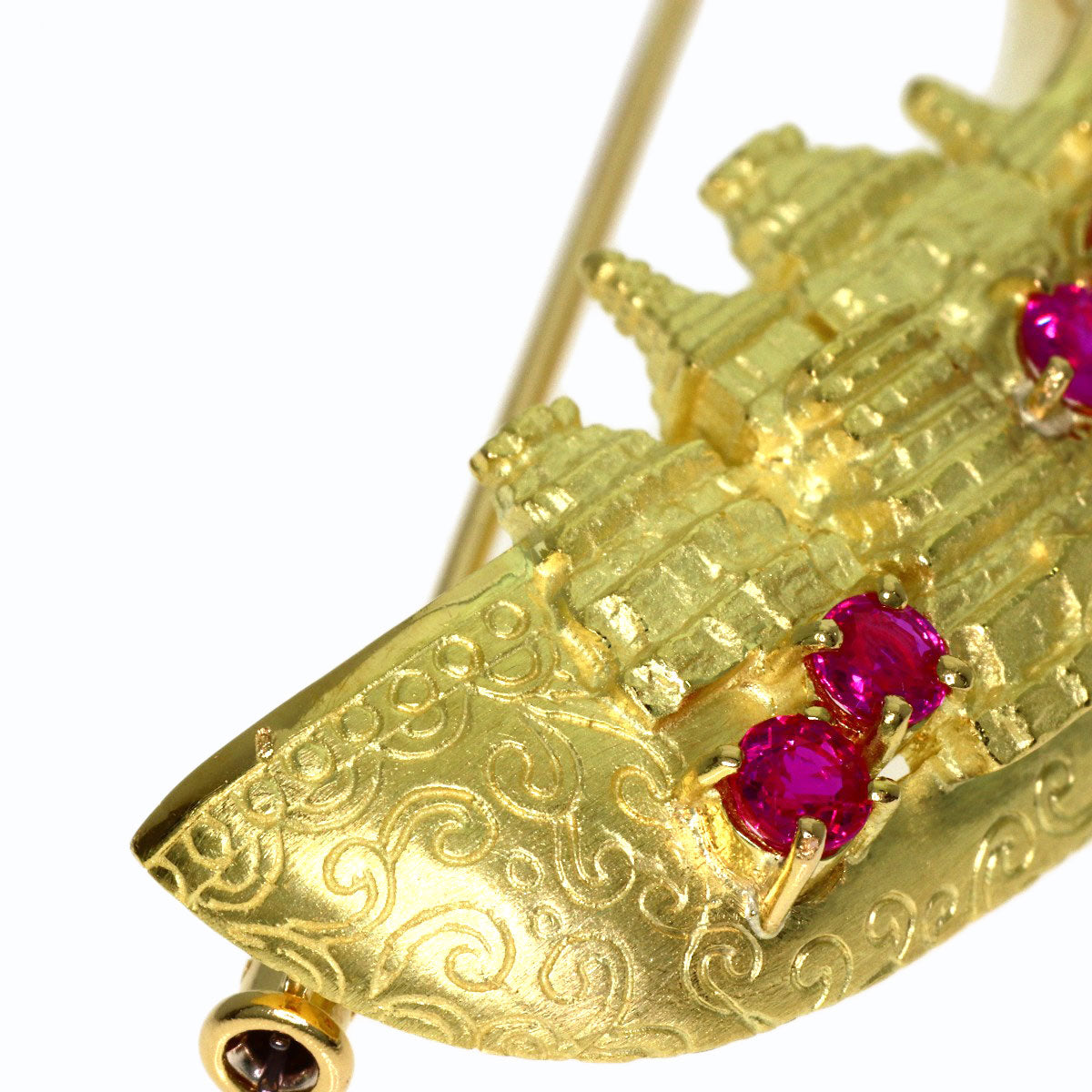 IKEDA KEIKO Ship motif Ruby Brooch K18 Yellow Gold Ladies [Used]