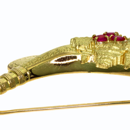 IKEDA KEIKO Ship motif Ruby Brooch K18 Yellow Gold Ladies [Used]
