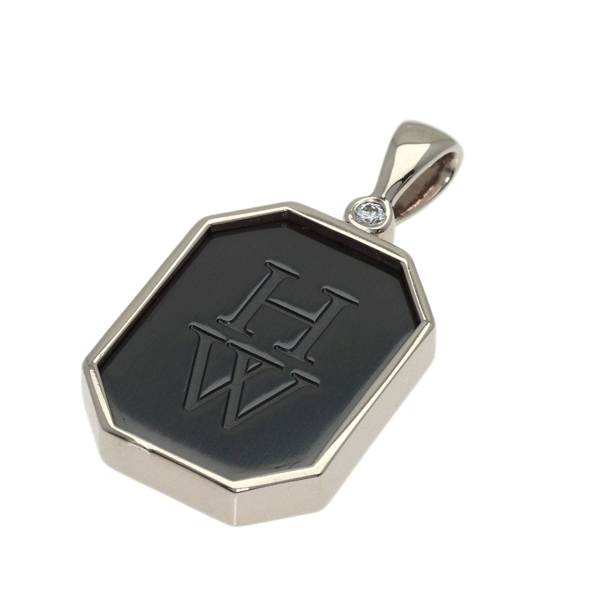 HARRY WINSTON HW logo 1P Diamond Pendant top K18 White Gold TheriumLadies [Used]