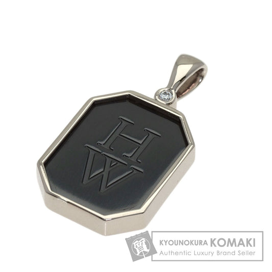 HARRY WINSTON HW logo 1P Diamond Pendant top K18 White Gold TheriumLadies [Used]