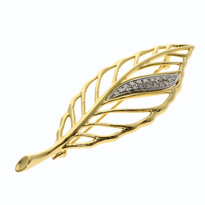MIKIMOTO Leaf Diamond Brooch K18 Yellow Gold K18 White GoldLadies [Used]