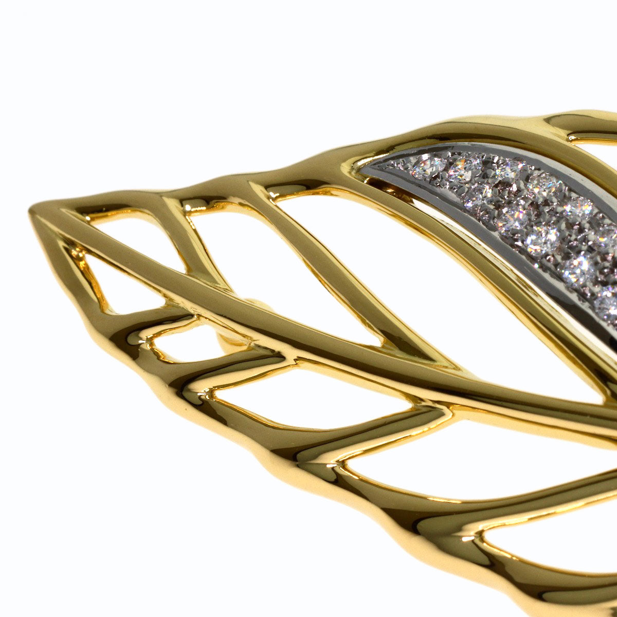 MIKIMOTO Leaf Diamond Brooch K18 Yellow Gold K18 White GoldLadies [Used]