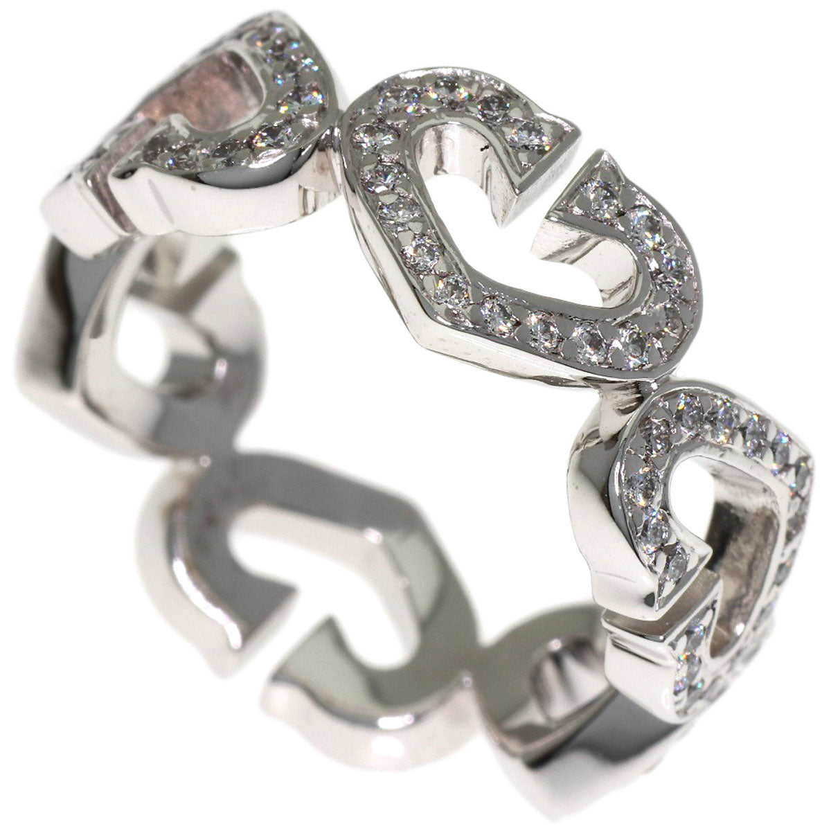 CARTIER C Heart Full Diamond #53 Ring K18 White Gold Ladies [Used]