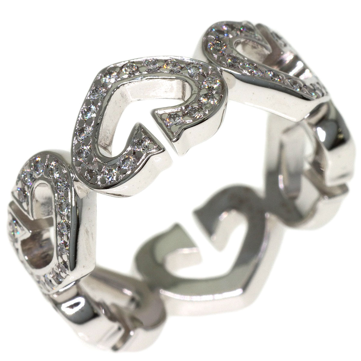 CARTIER C Heart Full Diamond #53 Ring K18 White Gold Ladies [Used]