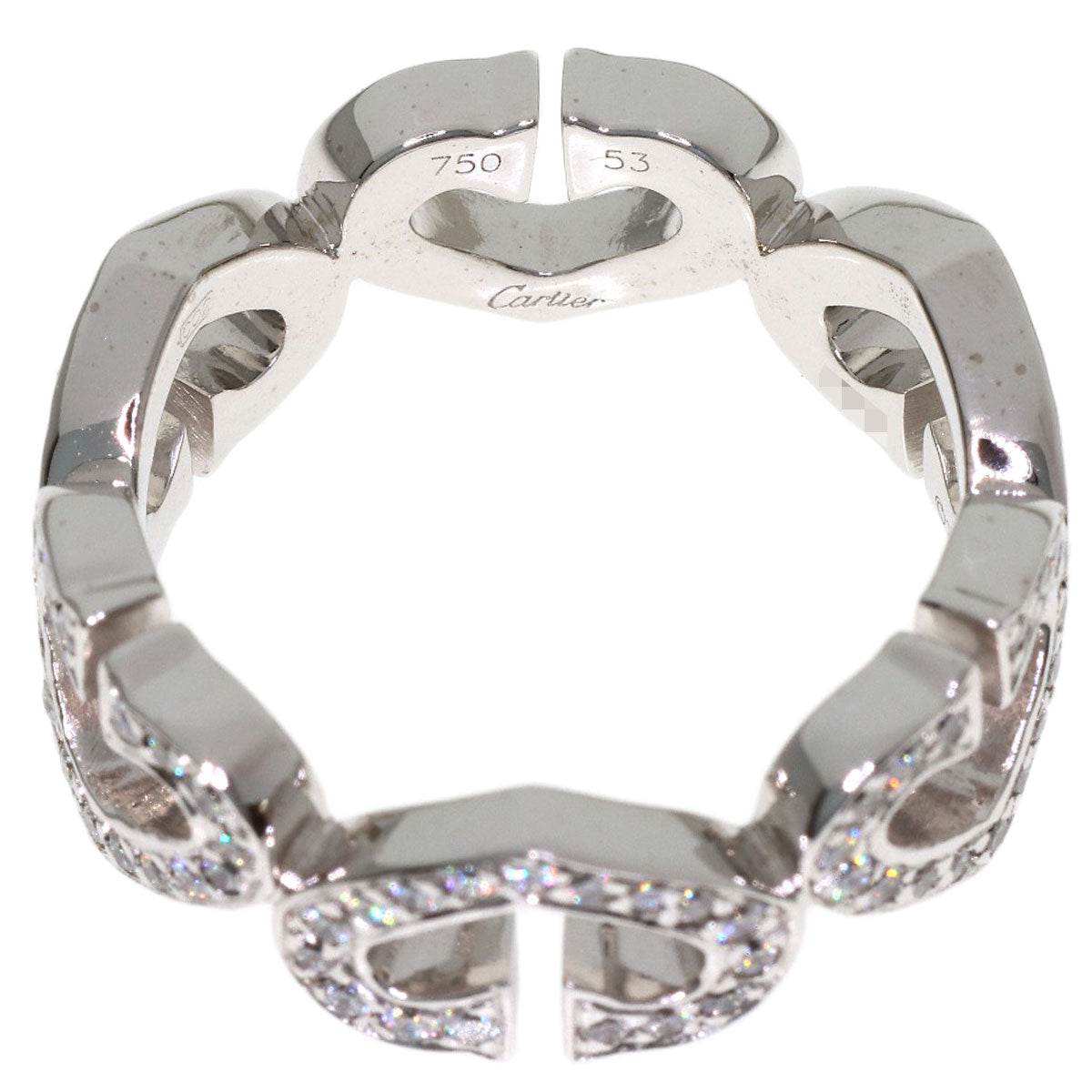 CARTIER C Heart Full Diamond #53 Ring K18 White Gold Ladies [Used]