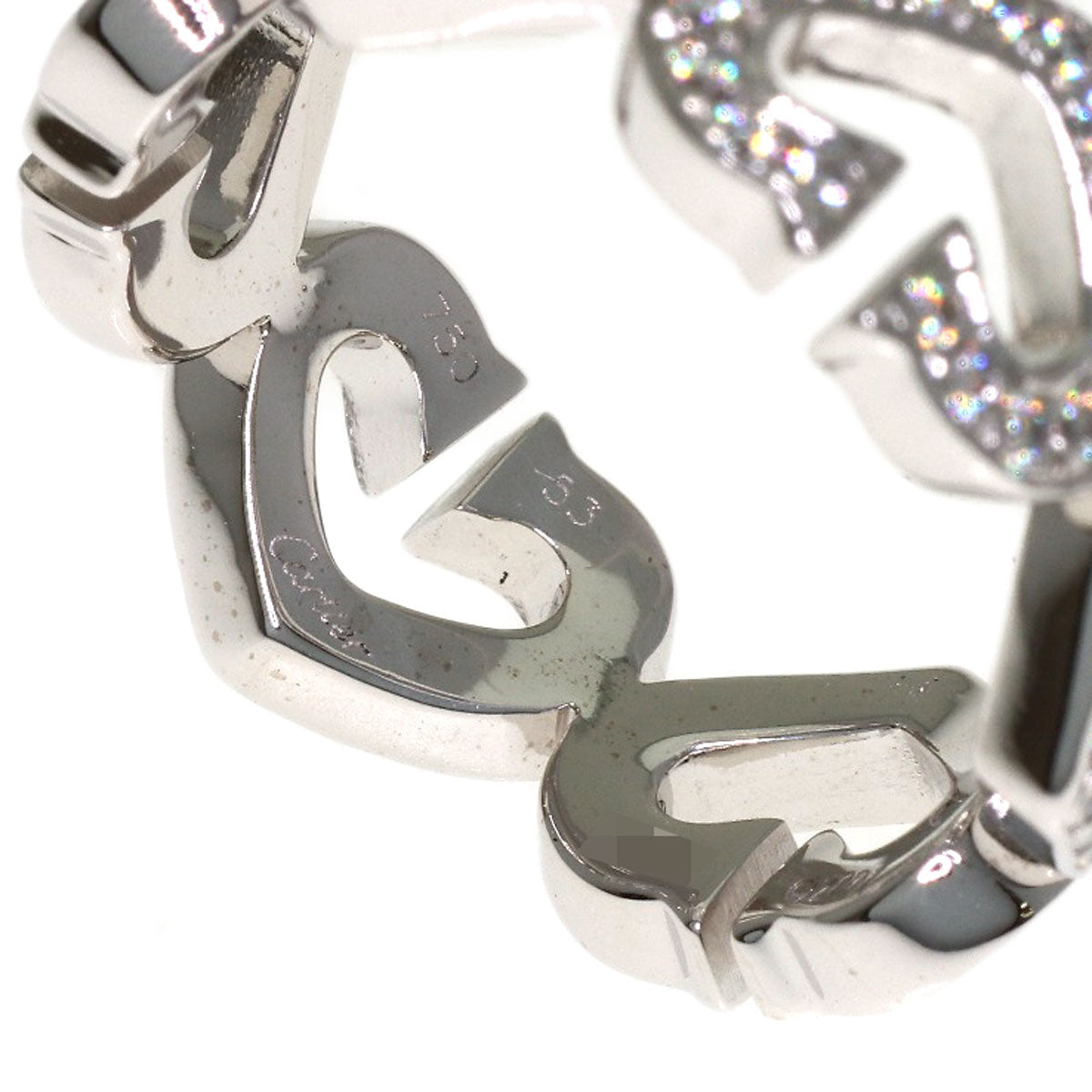 CARTIER C Heart Full Diamond #53 Ring K18 White Gold Ladies [Used]