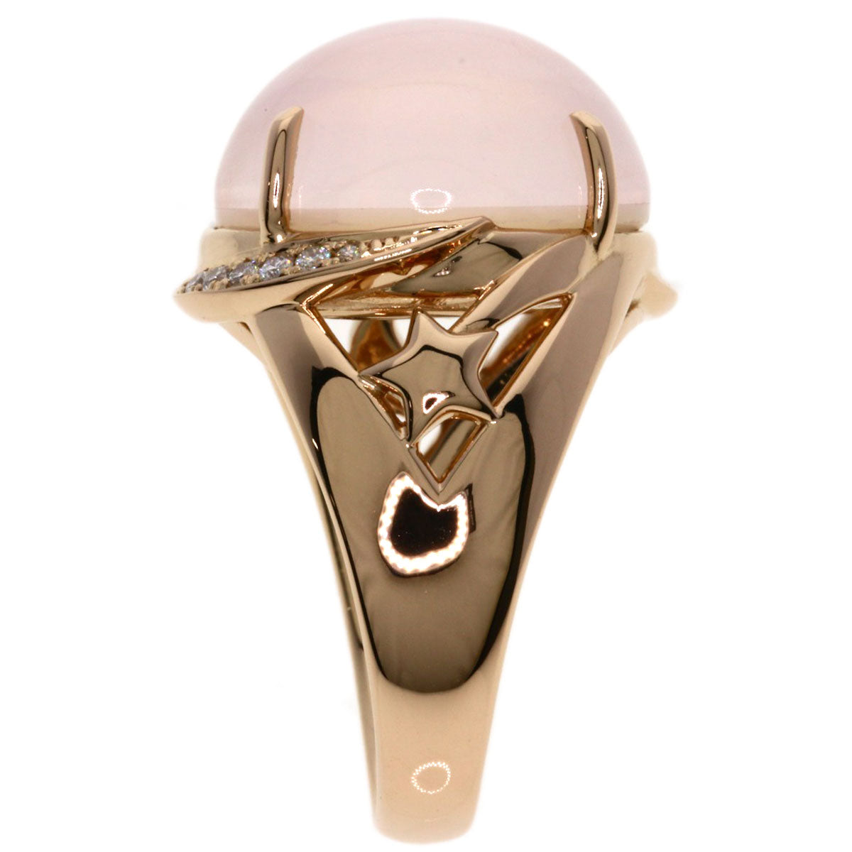 Ponte Vecchio Rose Quartz Diamond Ring K18 Pink Gold Ladies [Used]