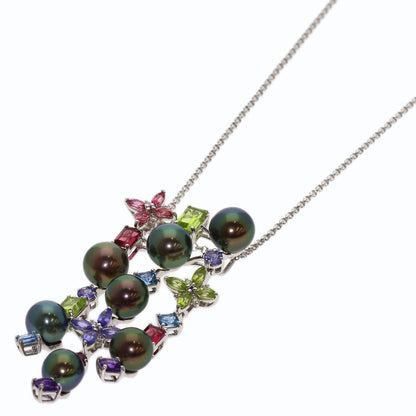 TASAKI Black Pearl Multi-stone Diamond Necklace K18 White Gold Ladies [Used]