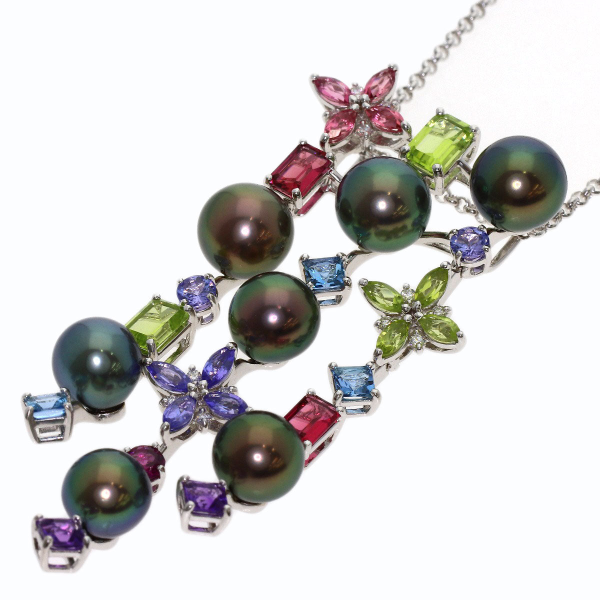 TASAKI Black Pearl Multi-stone Diamond Necklace K18 White Gold Ladies [Used]