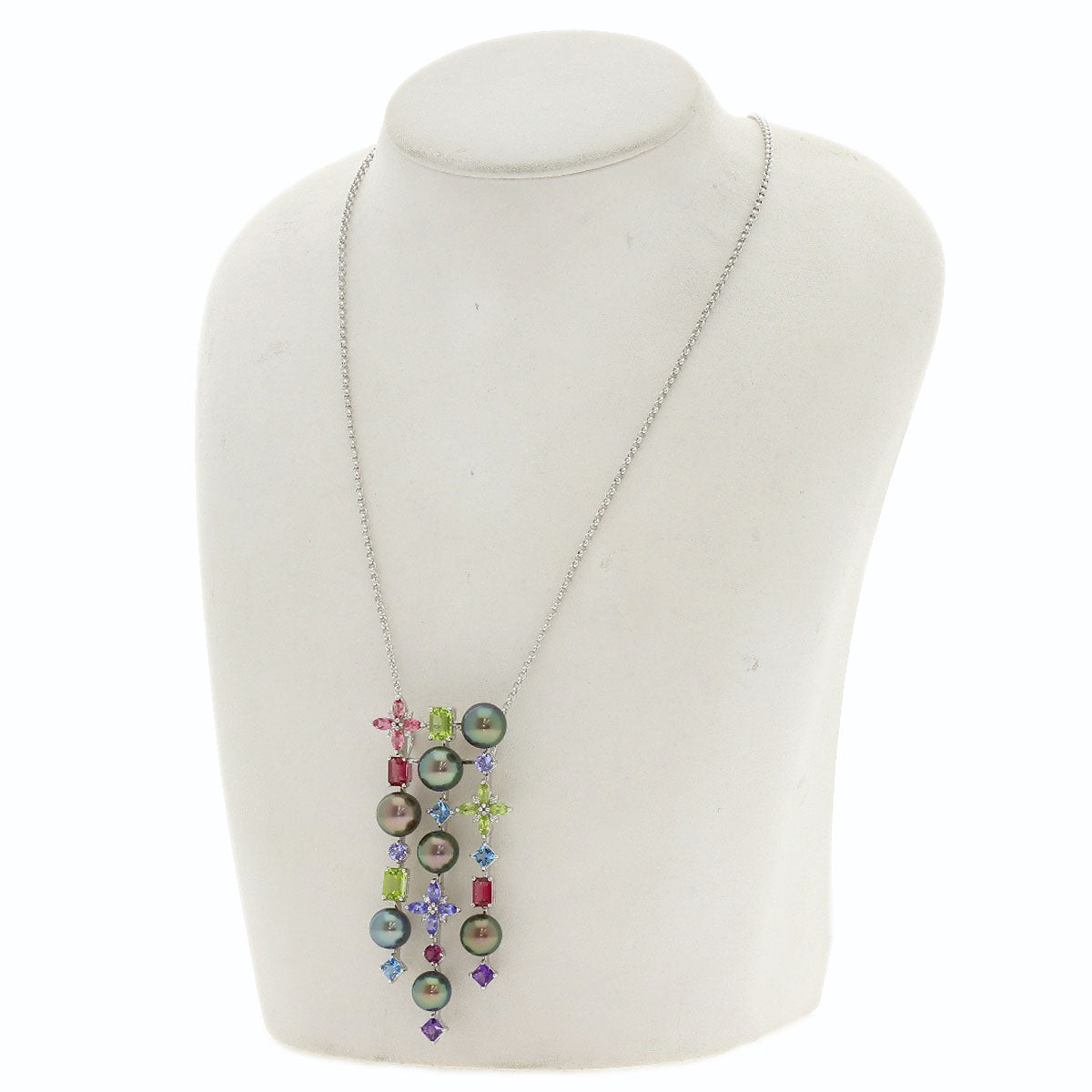 TASAKI Black Pearl Multi-stone Diamond Necklace K18 White Gold Ladies [Used]