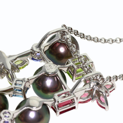 TASAKI Black Pearl Multi-stone Diamond Necklace K18 White Gold Ladies [Used]