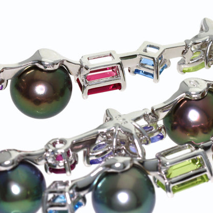 TASAKI Black Pearl Multi-stone Diamond Necklace K18 White Gold Ladies [Used]