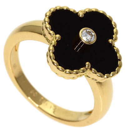 Van Cleef & Arpels Vintage Alhambra Diamond Onyx #51 Ring K18 Yellow Gold Ladies [Used]