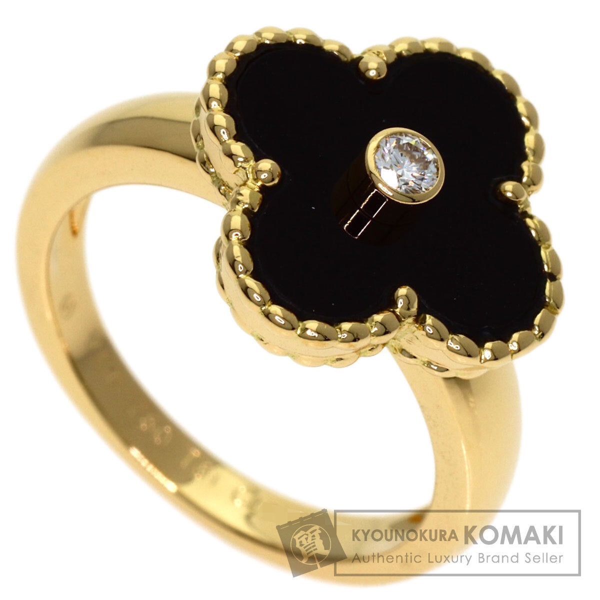 Van Cleef & Arpels Vintage Alhambra Diamond Onyx #51 Ring K18 Yellow Gold Ladies [Used]