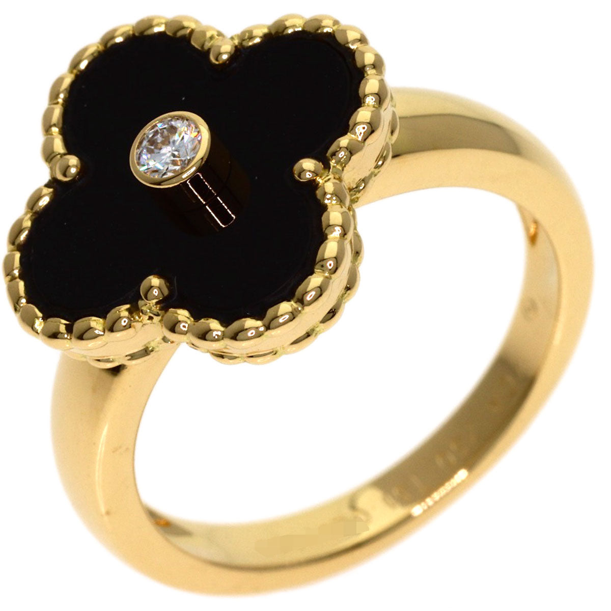 Van Cleef & Arpels Vintage Alhambra Diamond Onyx #51 Ring K18 Yellow Gold Ladies [Used]