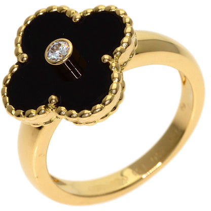 Van Cleef & Arpels Vintage Alhambra Diamond Onyx #51 Ring K18 Yellow Gold Ladies [Used]