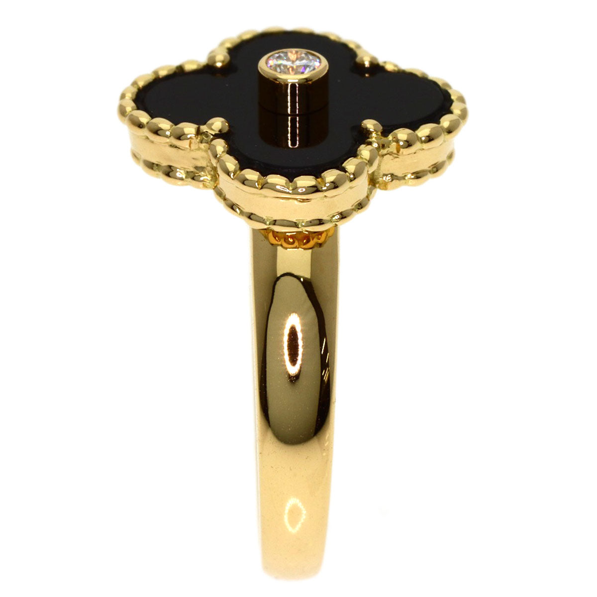 Van Cleef & Arpels Vintage Alhambra Diamond Onyx #51 Ring K18 Yellow Gold Ladies [Used]