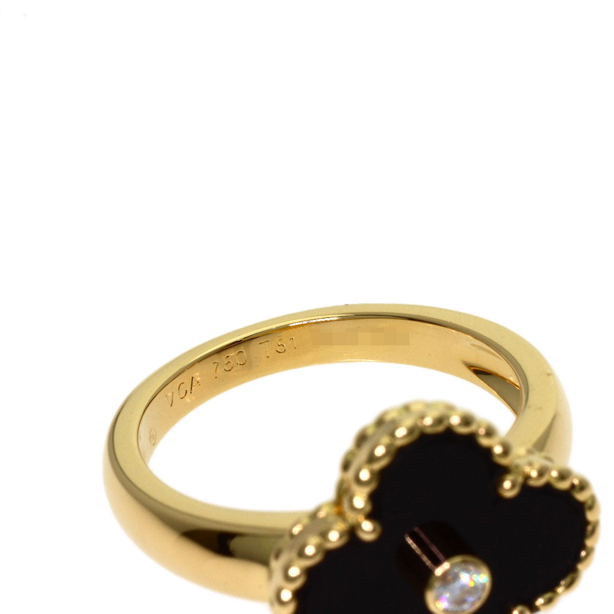 Van Cleef & Arpels Vintage Alhambra Diamond Onyx #51 Ring K18 Yellow Gold Ladies [Used]