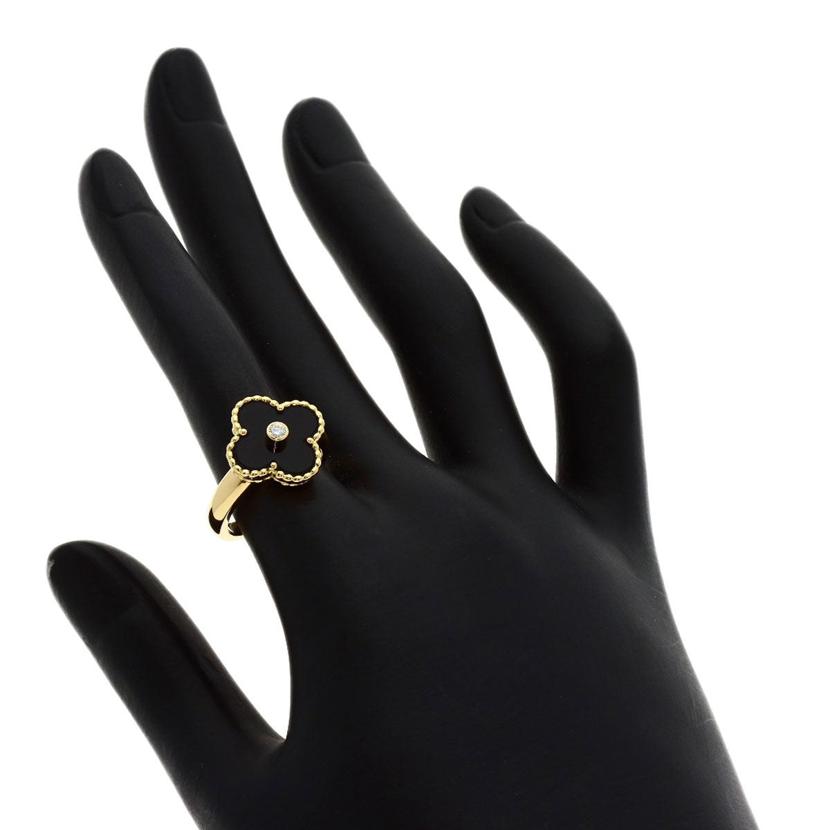 Van Cleef & Arpels Vintage Alhambra Diamond Onyx #51 Ring K18 Yellow Gold Ladies [Used]