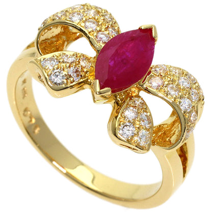 Ponte Vecchio Ribbon Ruby Diamond Ring K18 Yellow Gold Ladies [Used]
