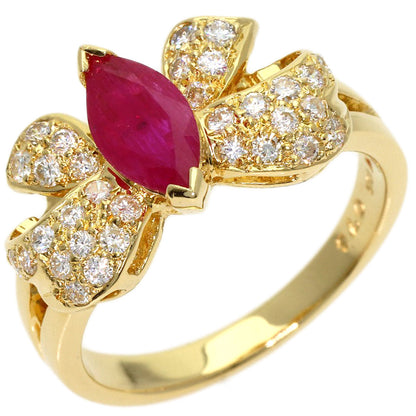 Ponte Vecchio Ribbon Ruby Diamond Ring K18 Yellow Gold Ladies [Used]