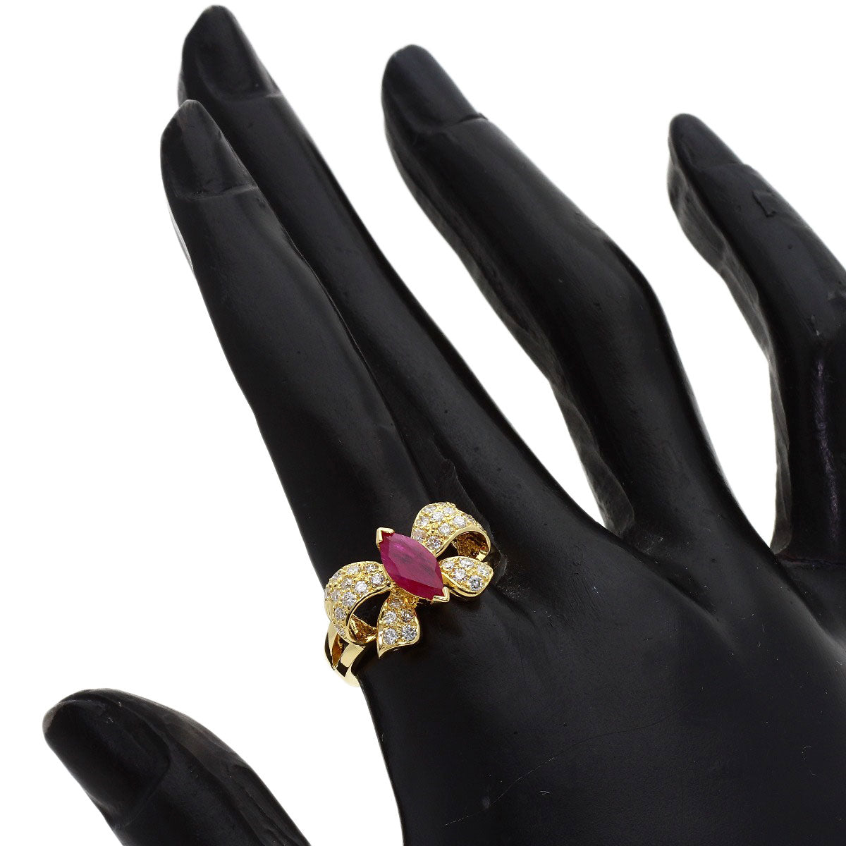 Ponte Vecchio Ribbon Ruby Diamond Ring K18 Yellow Gold Ladies [Used]