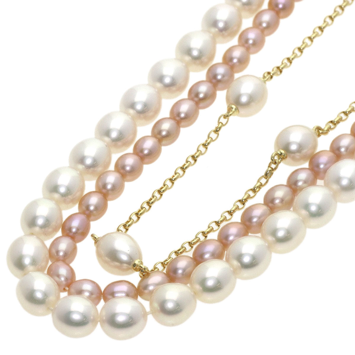 MIKIMOTO Pearl Pearl 3-strand with M charm Necklace K18 Yellow Gold Ladies [Used]