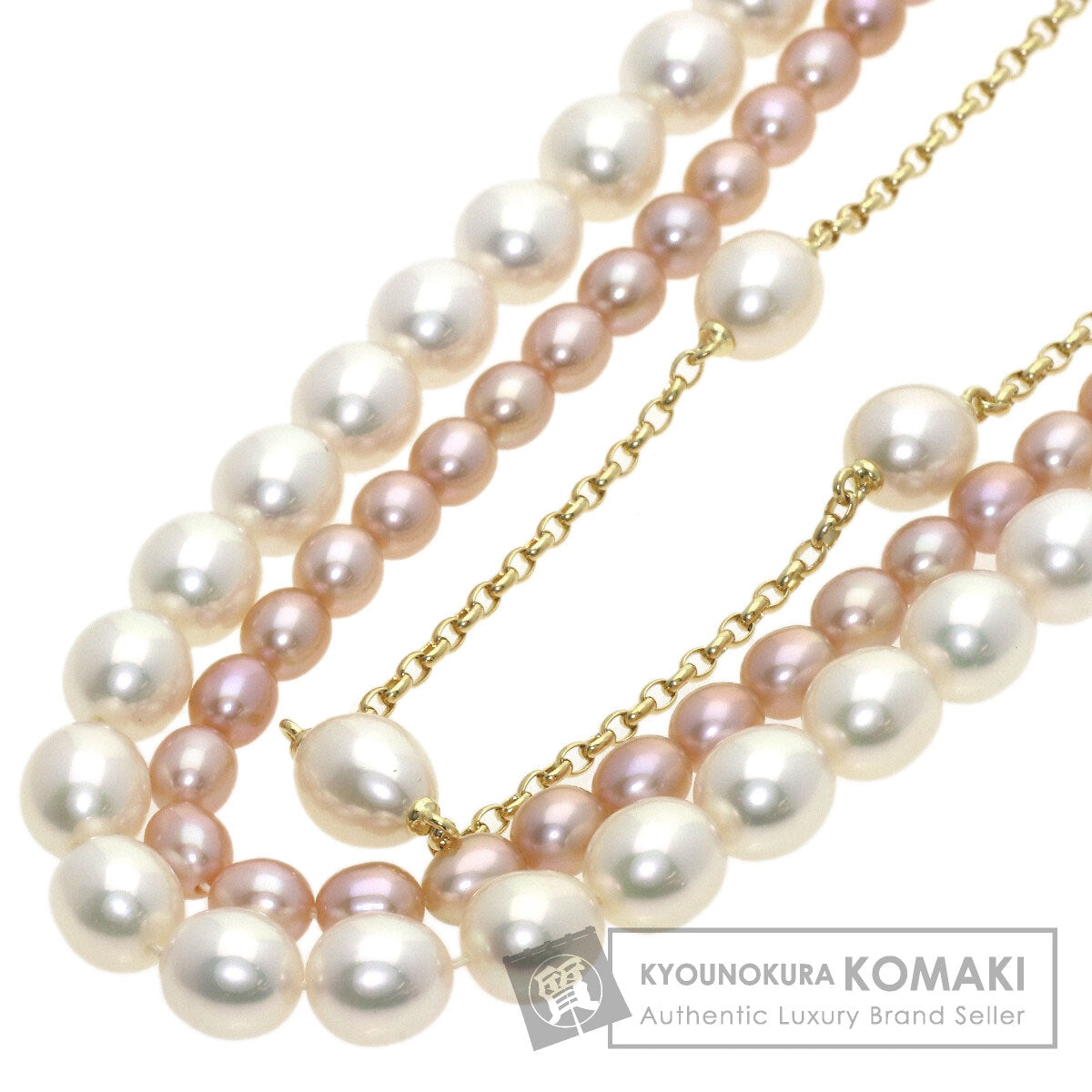 MIKIMOTO Pearl Pearl 3-strand with M charm Necklace K18 Yellow Gold Ladies [Used]