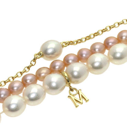 MIKIMOTO Pearl Pearl 3-strand with M charm Necklace K18 Yellow Gold Ladies [Used]