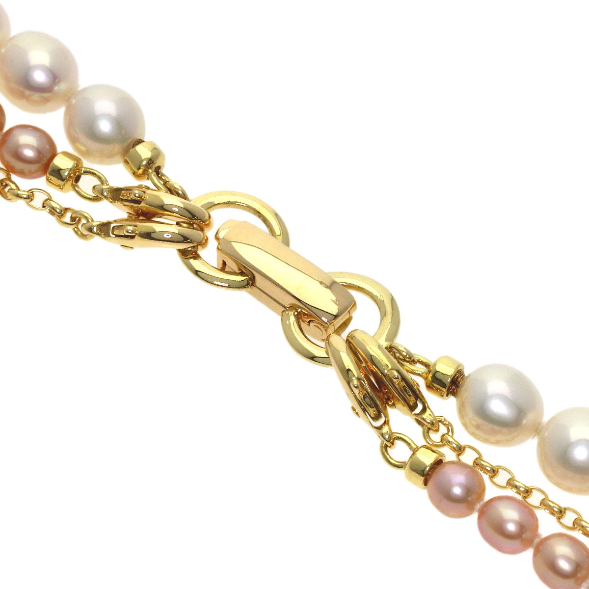 MIKIMOTO Pearl Pearl 3-strand with M charm Necklace K18 Yellow Gold Ladies [Used]