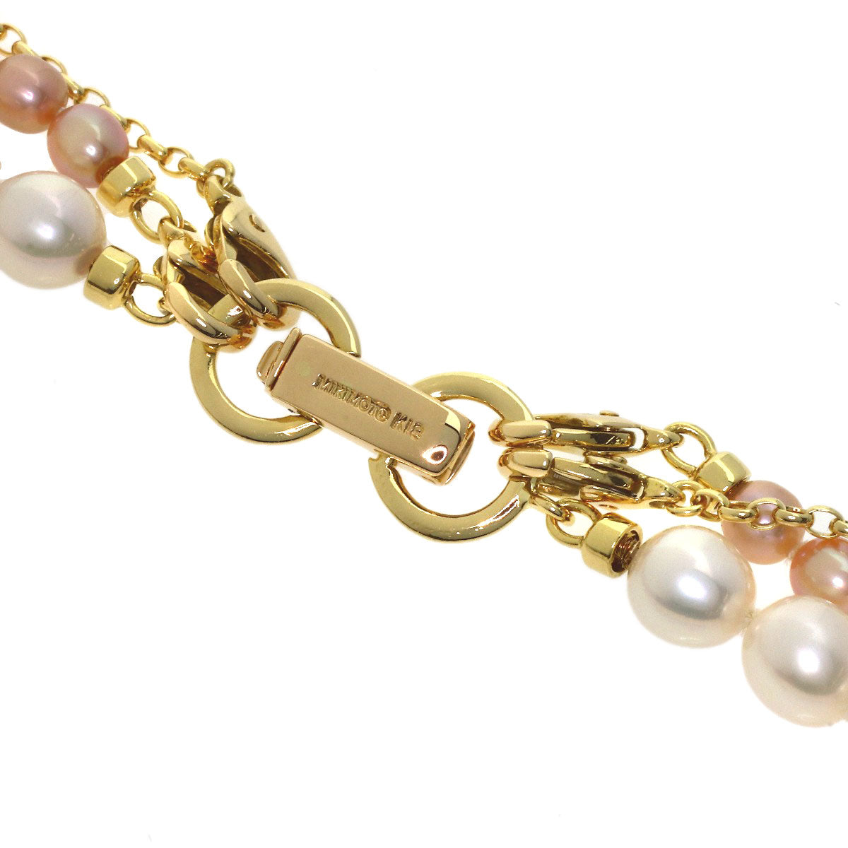 MIKIMOTO Pearl Pearl 3-strand with M charm Necklace K18 Yellow Gold Ladies [Used]