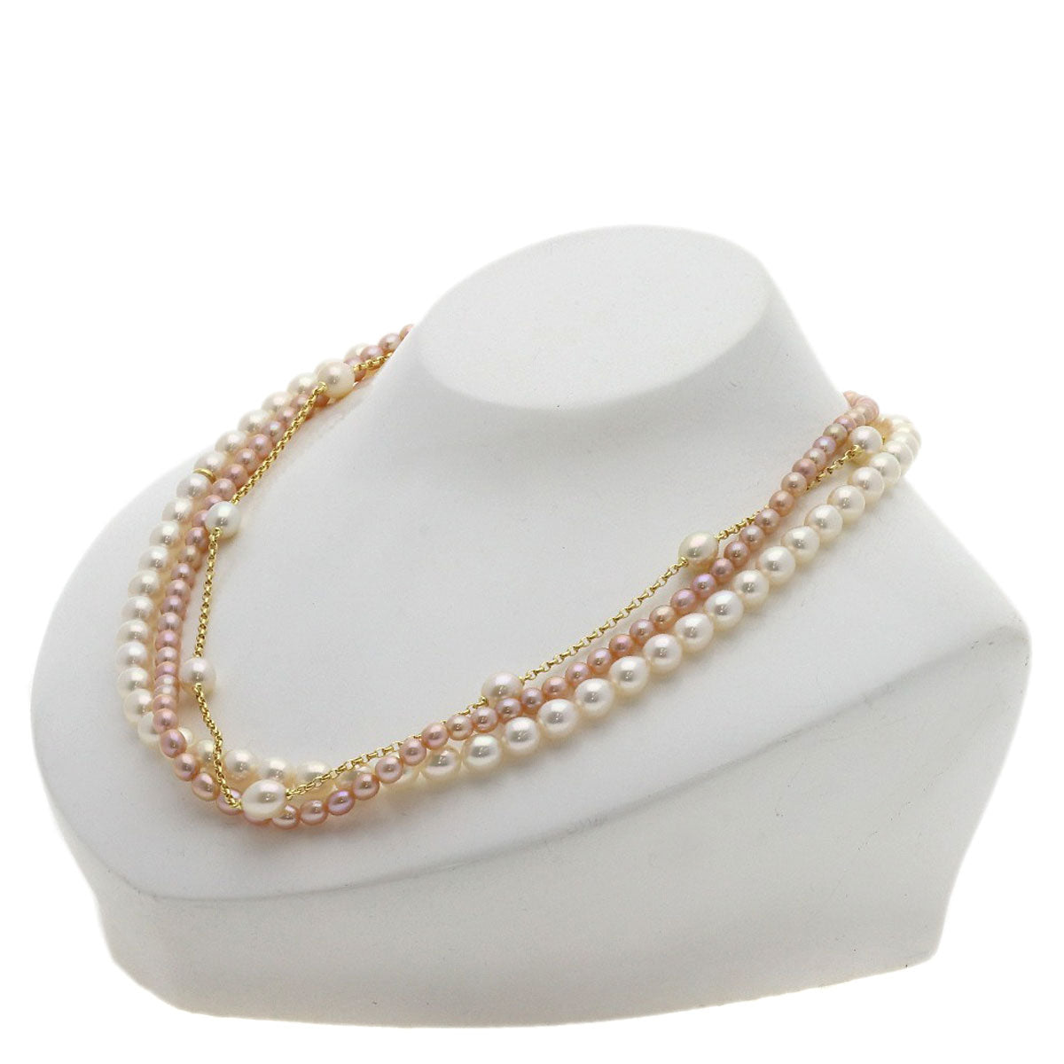 MIKIMOTO Pearl Pearl 3-strand with M charm Necklace K18 Yellow Gold Ladies [Used]