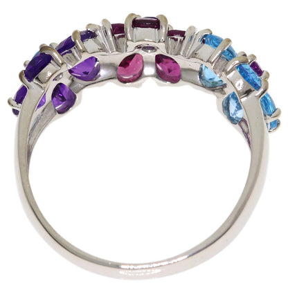 Ponte Vecchio Flower motif Blue Topaz Amethyst Garnet Ring K18 White Gold Ladies [Used]