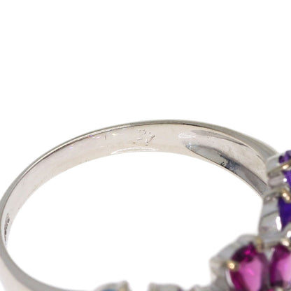Ponte Vecchio Flower motif Blue Topaz Amethyst Garnet Ring K18 White Gold Ladies [Used]