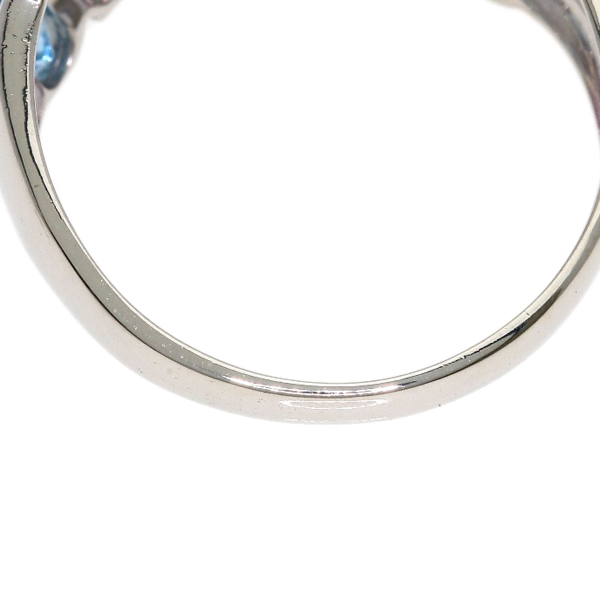 Ponte Vecchio Flower motif Blue Topaz Amethyst Garnet Ring K18 White Gold Ladies [Used]