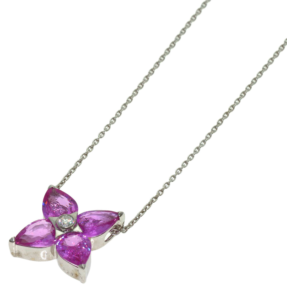 Pink Sapphire Diamond Necklace K18 White Gold 5.7g　Ladies