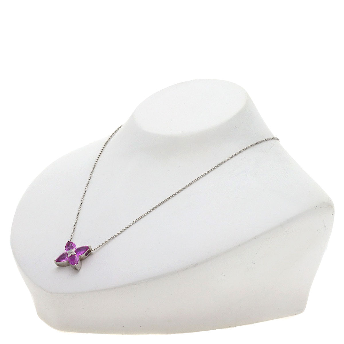 Pink Sapphire Diamond Necklace K18 White Gold 5.7g　Ladies