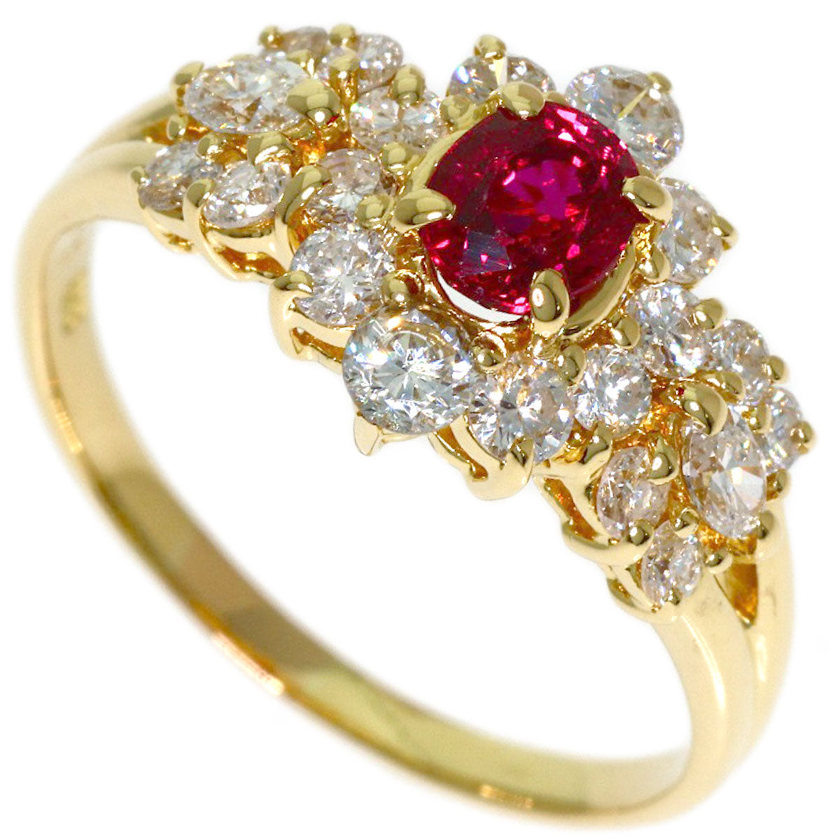 0.59ct Ruby Diamond Ring K18 Yellow Gold 3.3g　Ladies
