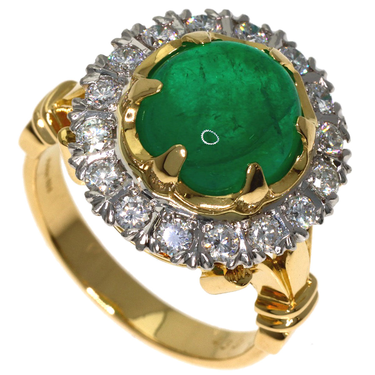 4.39ct Emerald Diamond Ring K18 Yellow Gold PT900 10.1g　Ladies
