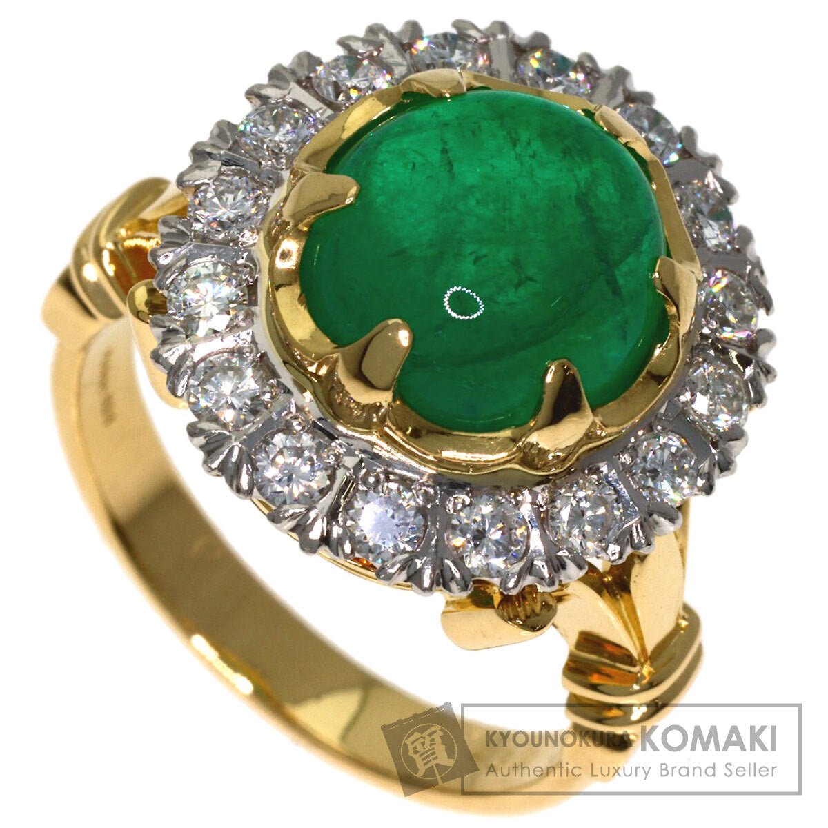 4.39ct Emerald Diamond Ring K18 Yellow Gold PT900 10.1g　Ladies