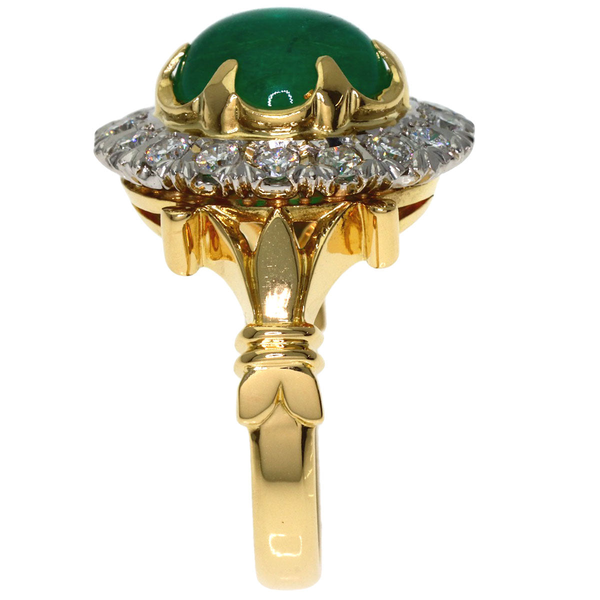 4.39ct Emerald Diamond Ring K18 Yellow Gold PT900 10.1g　Ladies