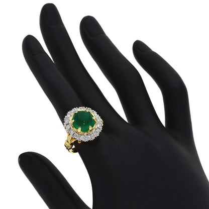 4.39ct Emerald Diamond Ring K18 Yellow Gold PT900 10.1g　Ladies
